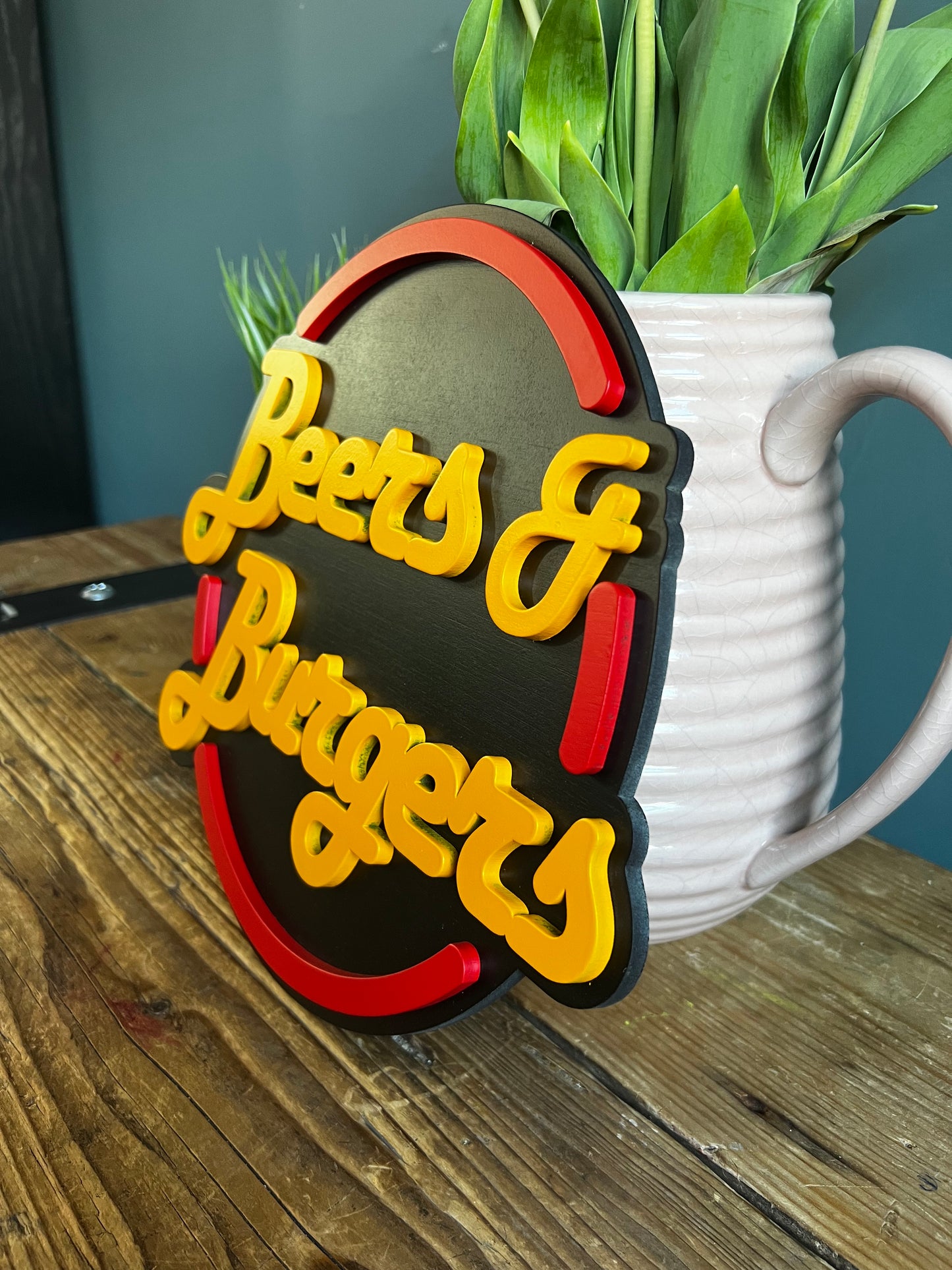 Beers & Burgers Sign | Man Cave Decorative Beers & Burger Wall Art