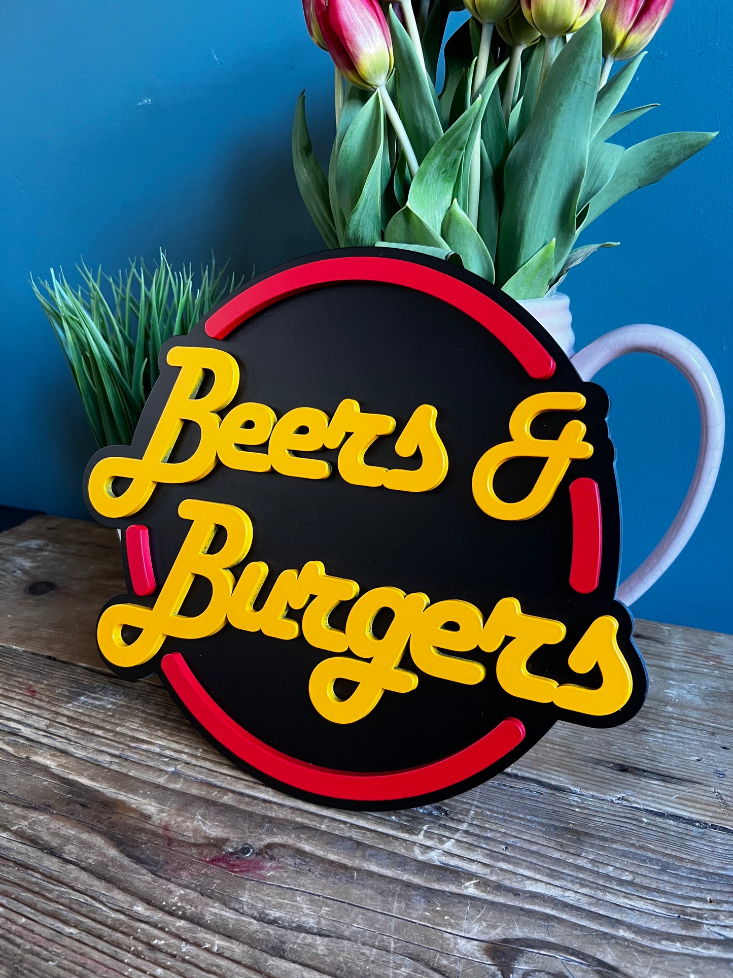 Beers & Burgers Sign | Man Cave Decorative Beers & Burger Wall Art