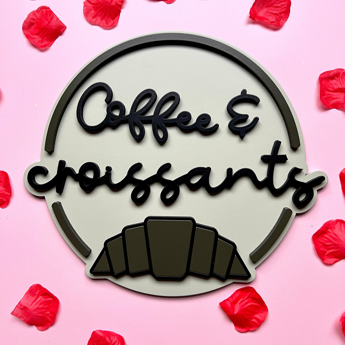 Coffee & Croissants Painted Wooden Sign | Coffee Bar Decor