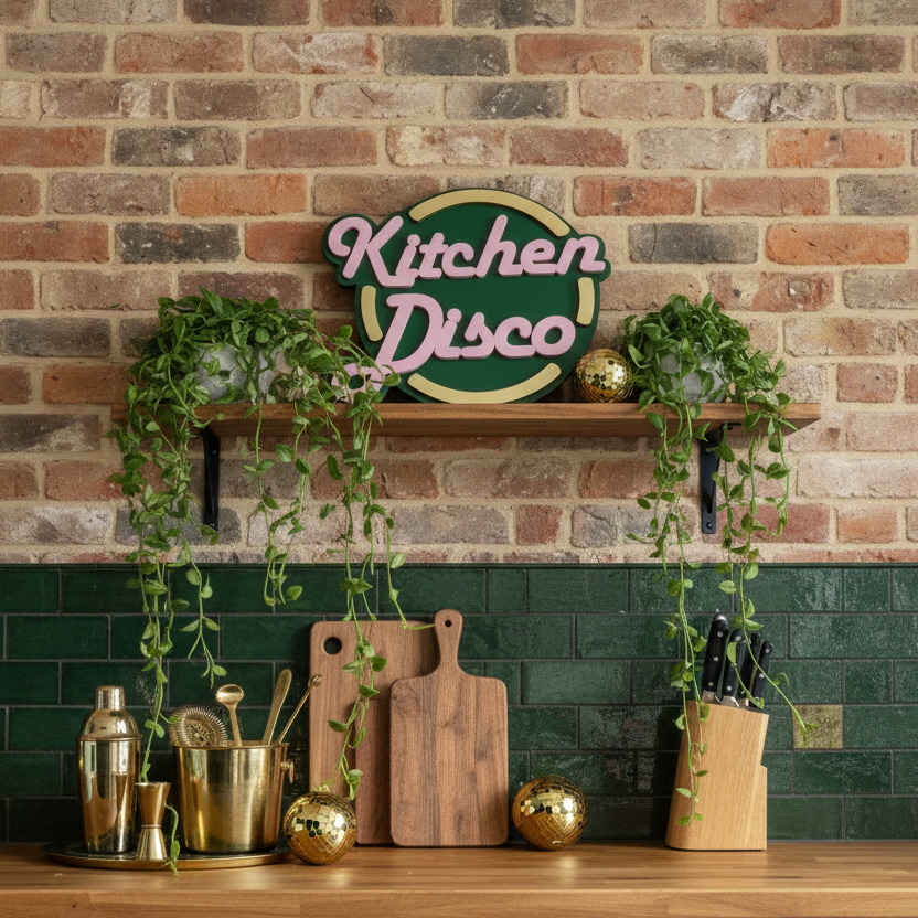 Kitchen Disco Painted Wooden Sign | Custom Colours