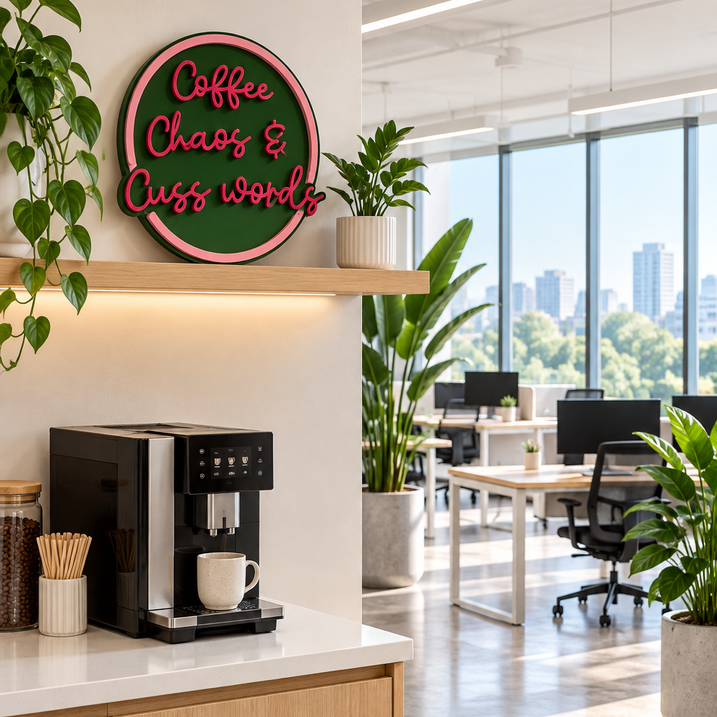 Coffee Chaos and Cuss words sign