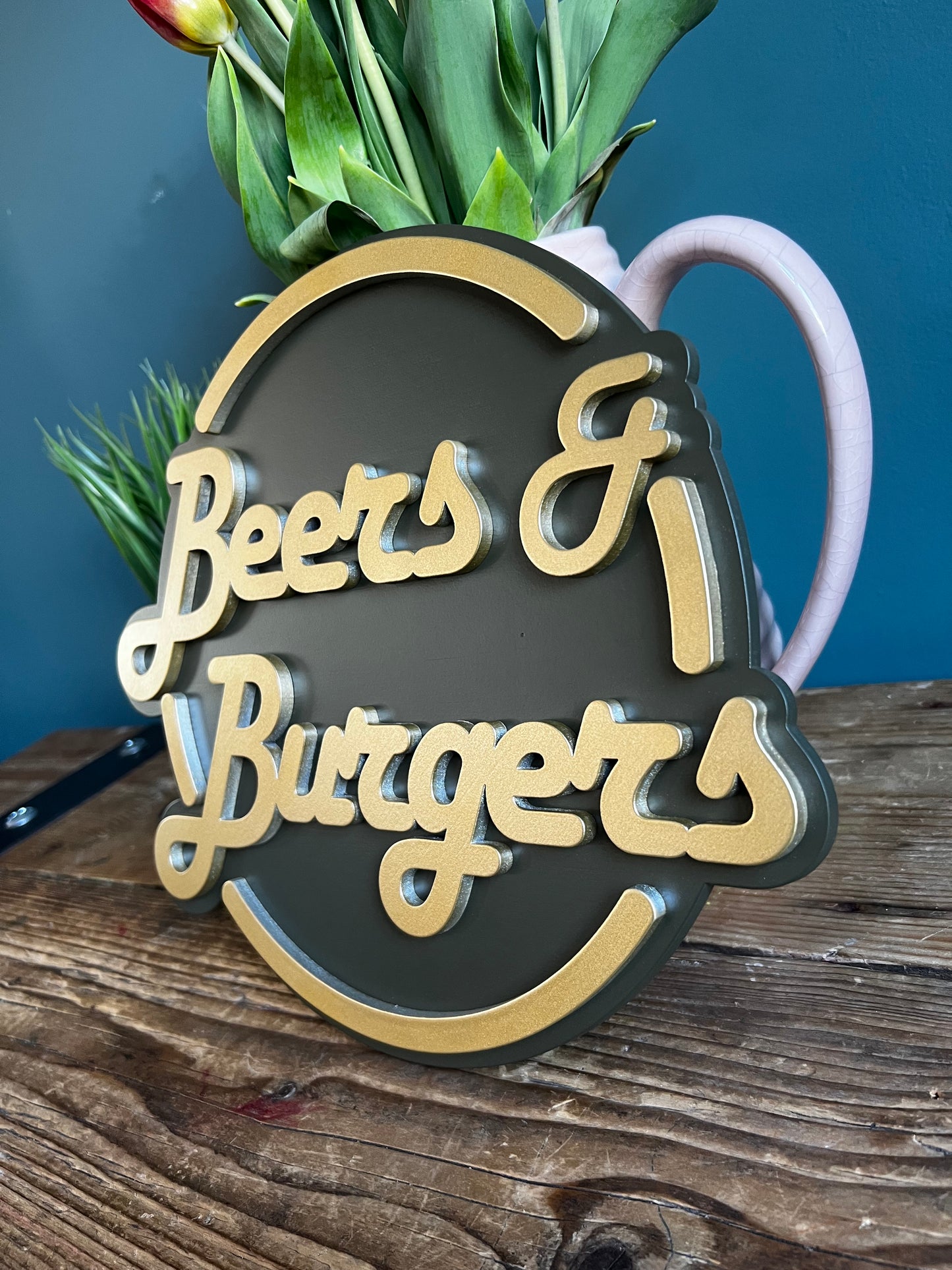 Beers & Burgers Sign | Man Cave Decorative Beers & Burger Wall Art