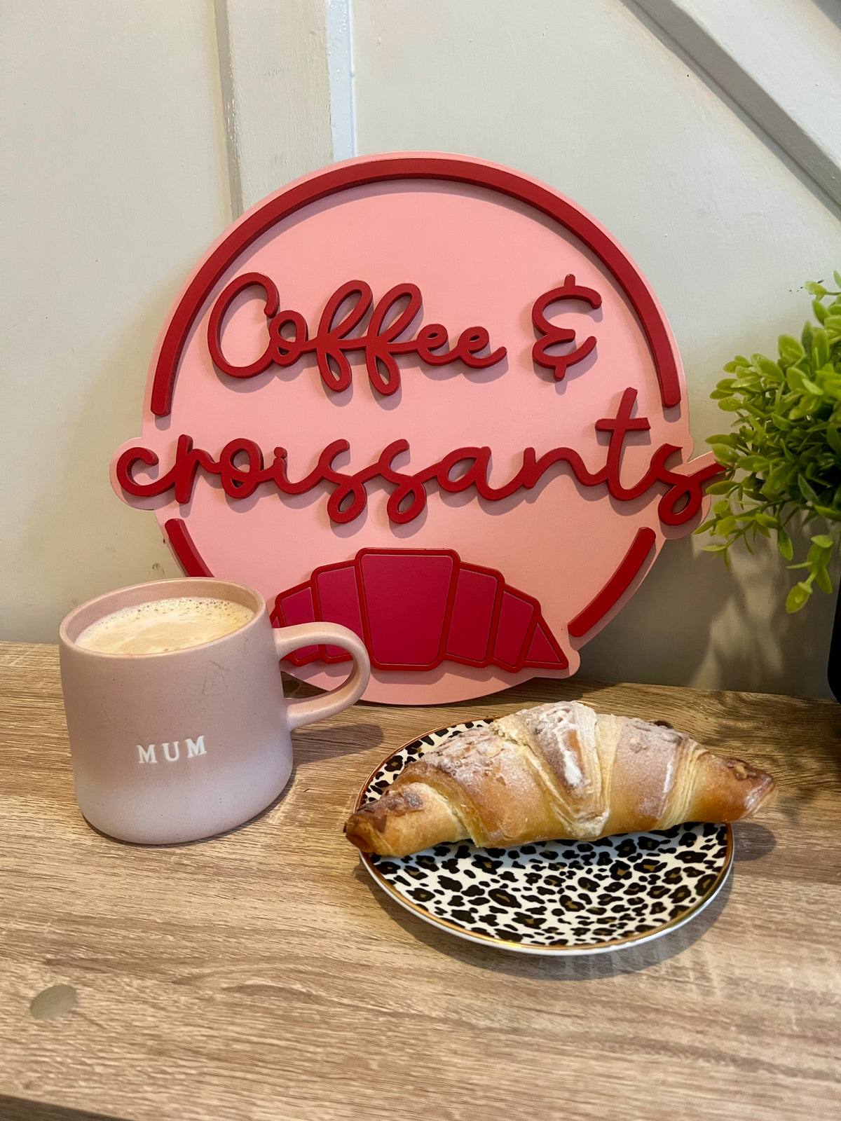 Coffee & Croissants Painted Wooden Sign | Coffee Bar Decor