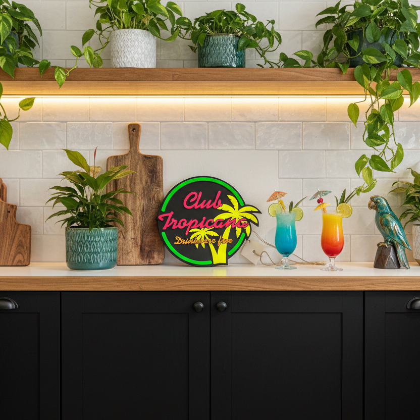 Club Tropicana Fluorescent Bar Sign | Glows Under Black Light