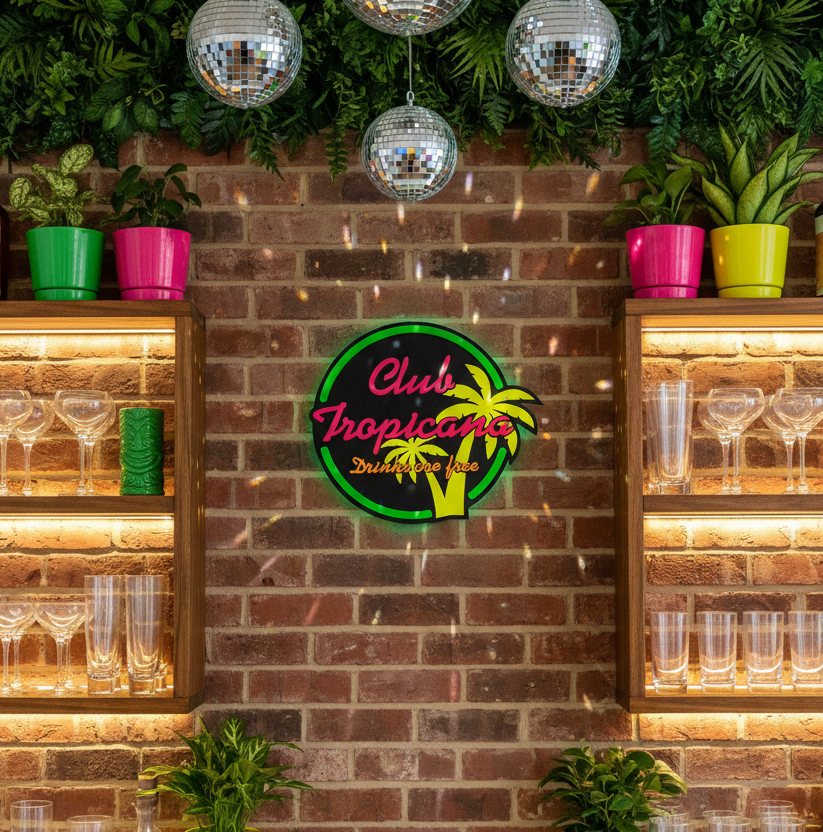 Club Tropicana Fluorescent Bar Sign | Glows Under Black Light