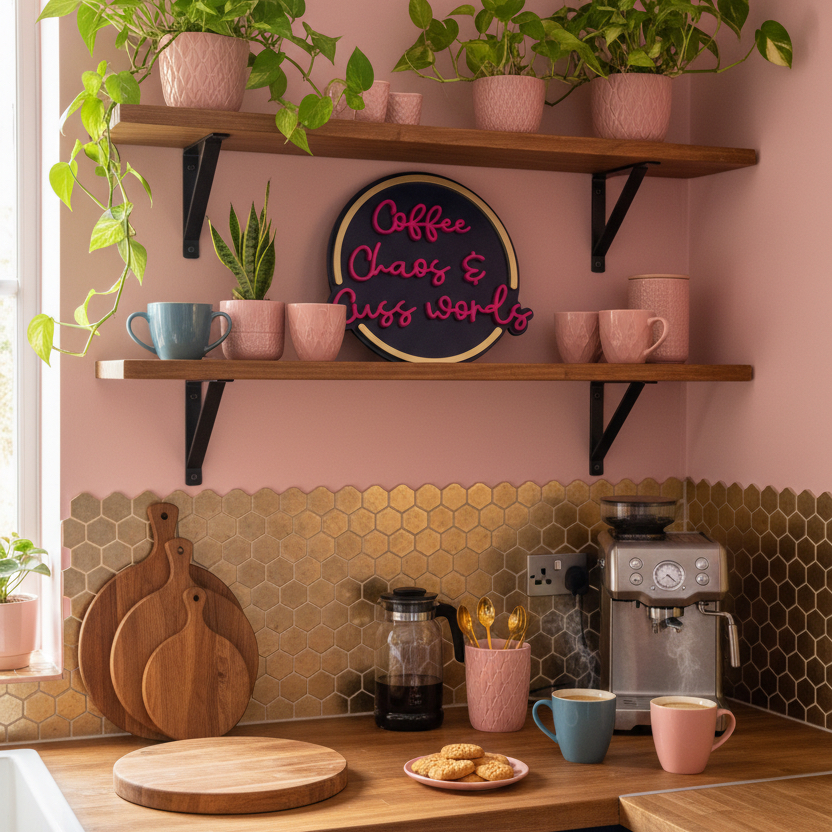 Coffee Chaos and Cuss words sign