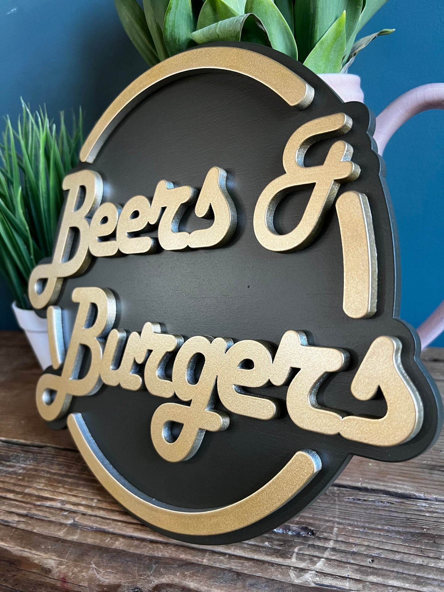 Beers & Burgers Sign | Man Cave Decorative Beers & Burger Wall Art