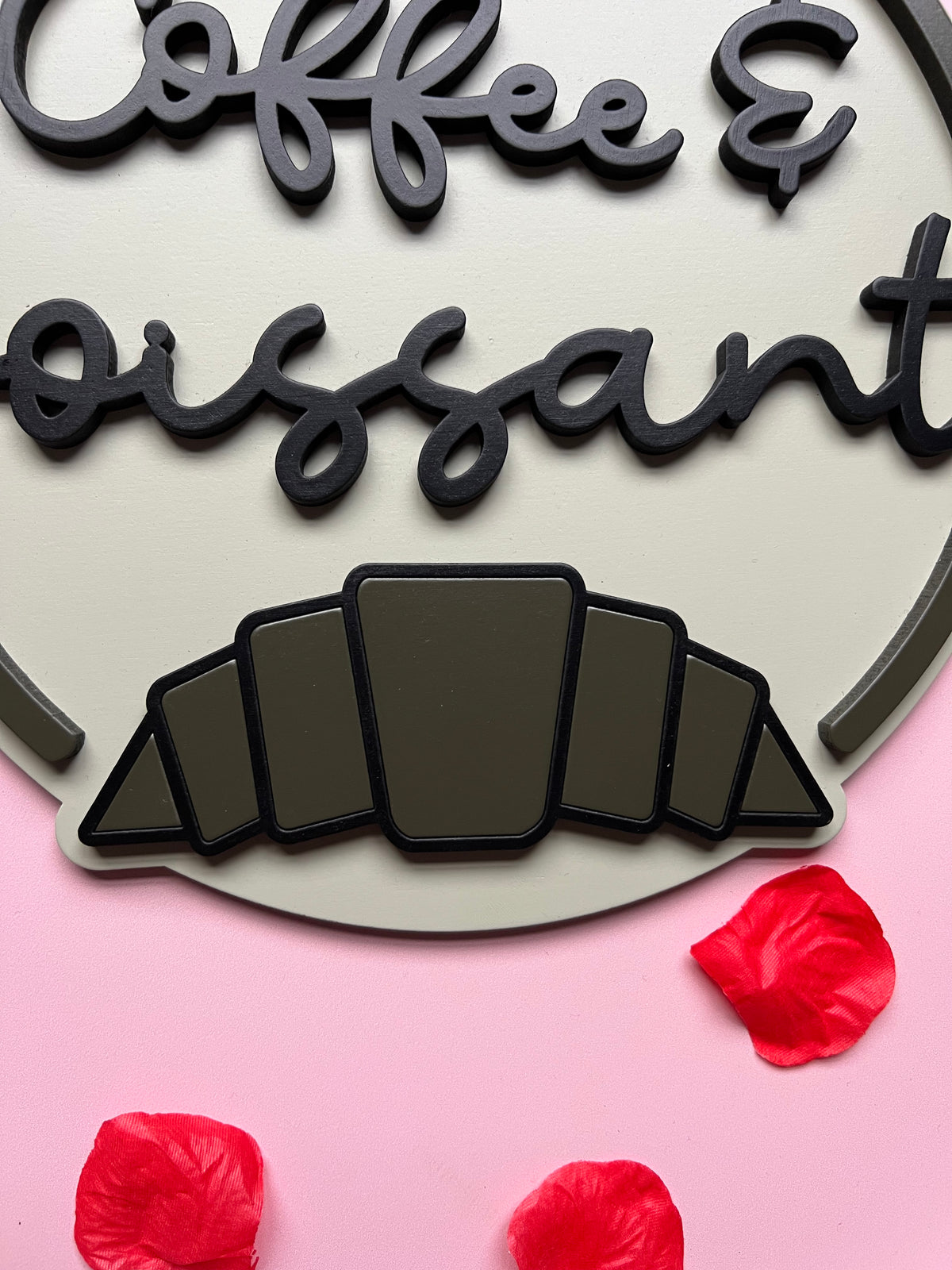 Coffee & Croissants Painted Wooden Sign | Coffee Bar Decor