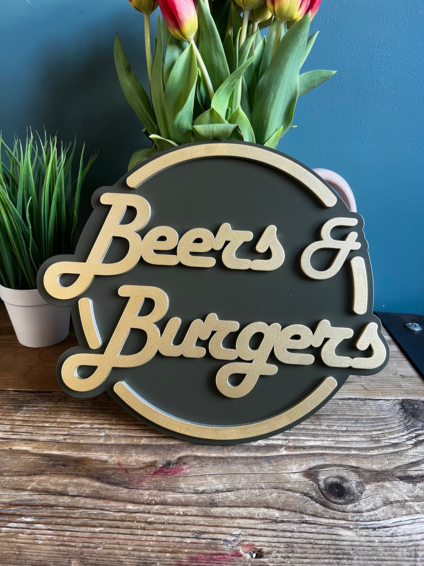 Beers & Burgers Sign | Man Cave Decorative Beers & Burger Wall Art