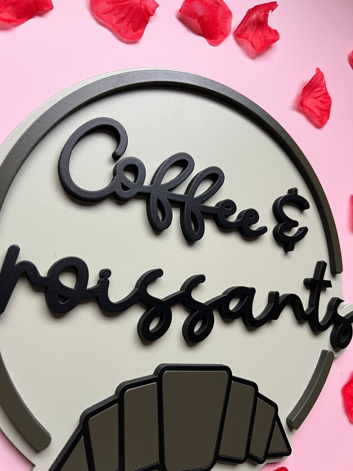 Coffee & Croissants Painted Wooden Sign | Coffee Bar Decor