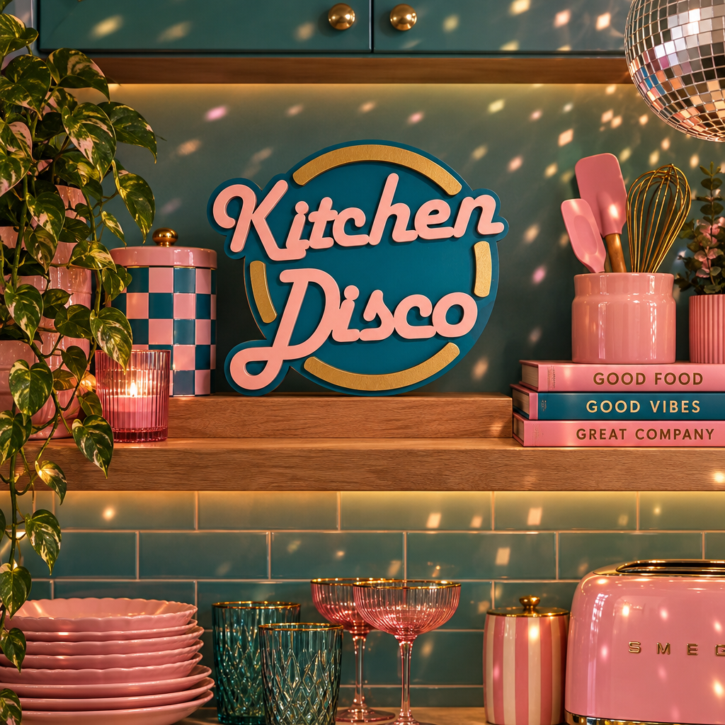 Kitchen Disco Painted Wooden Sign | Custom Colours