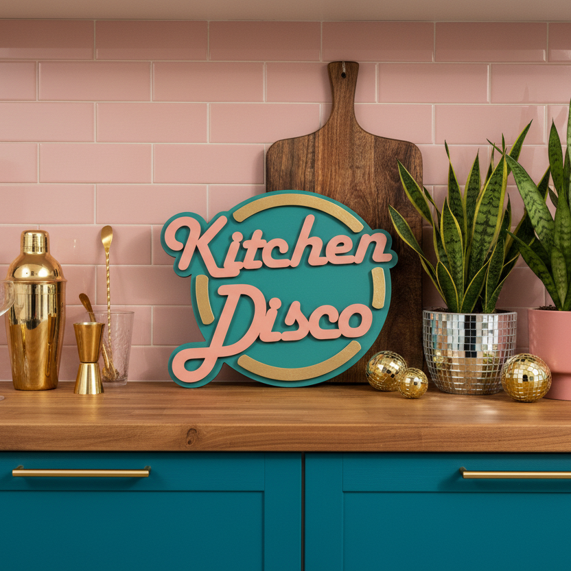 Kitchen Disco Painted Wooden Sign | Custom Colours
