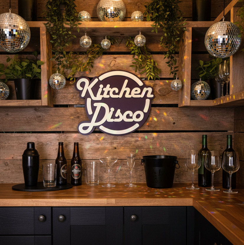 Kitchen Disco Painted Wooden Sign | Custom Colours