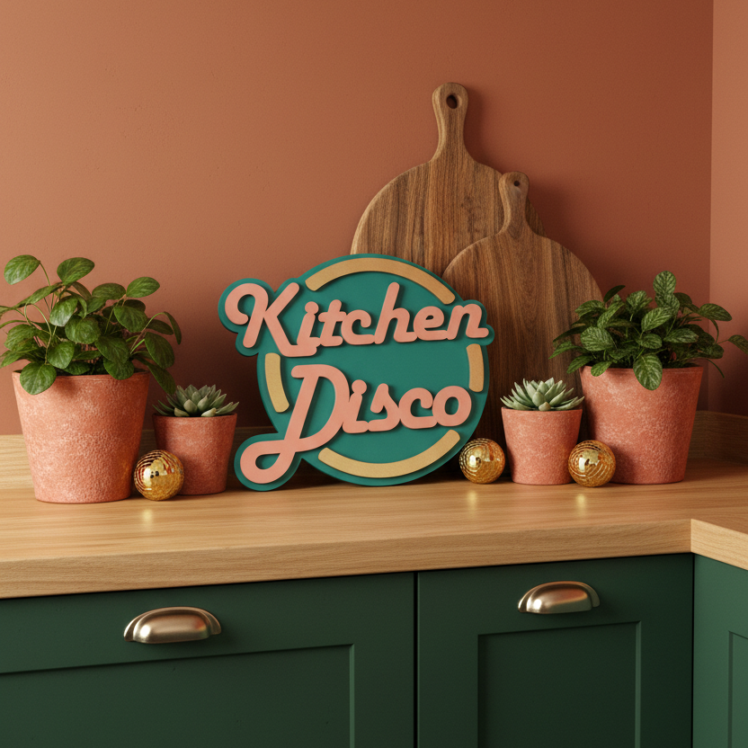 Kitchen Disco Painted Wooden Sign | Custom Colours