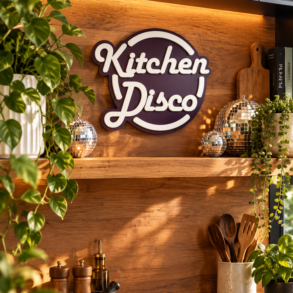 Kitchen Disco Painted Wooden Sign | Custom Colours