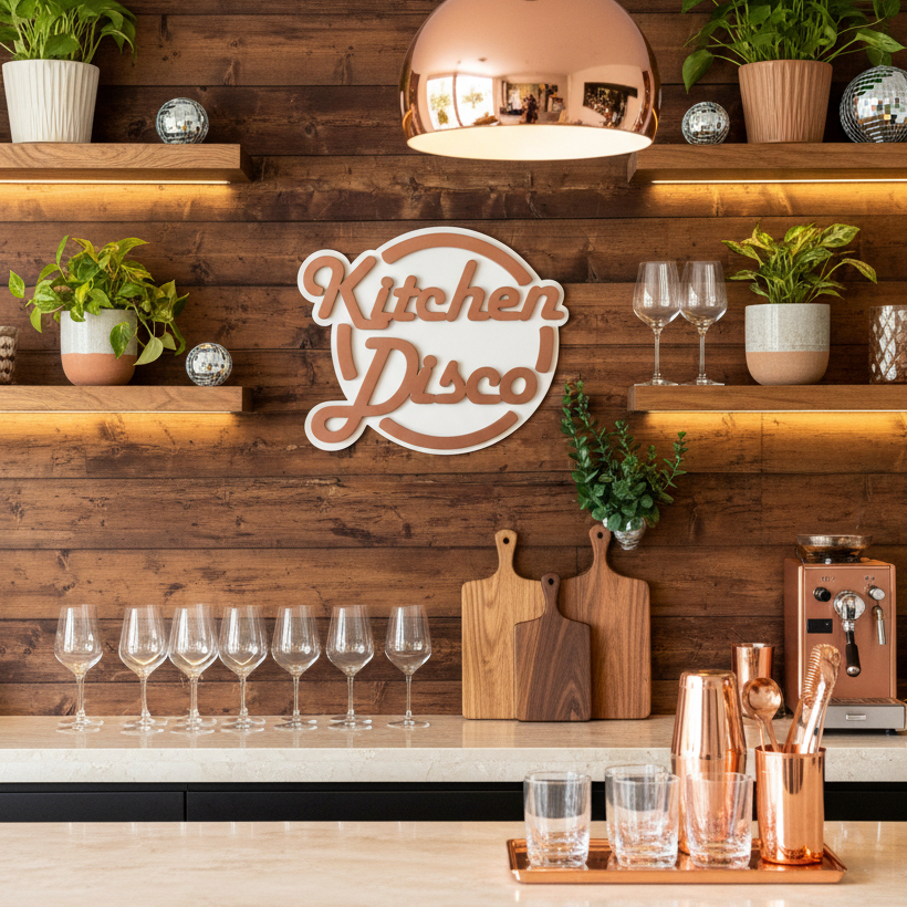 Kitchen Disco Painted Wooden Sign | Custom Colours